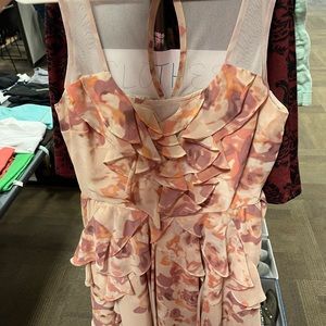 Lauren Conrad blush floral print dress with mess and ruffle detail